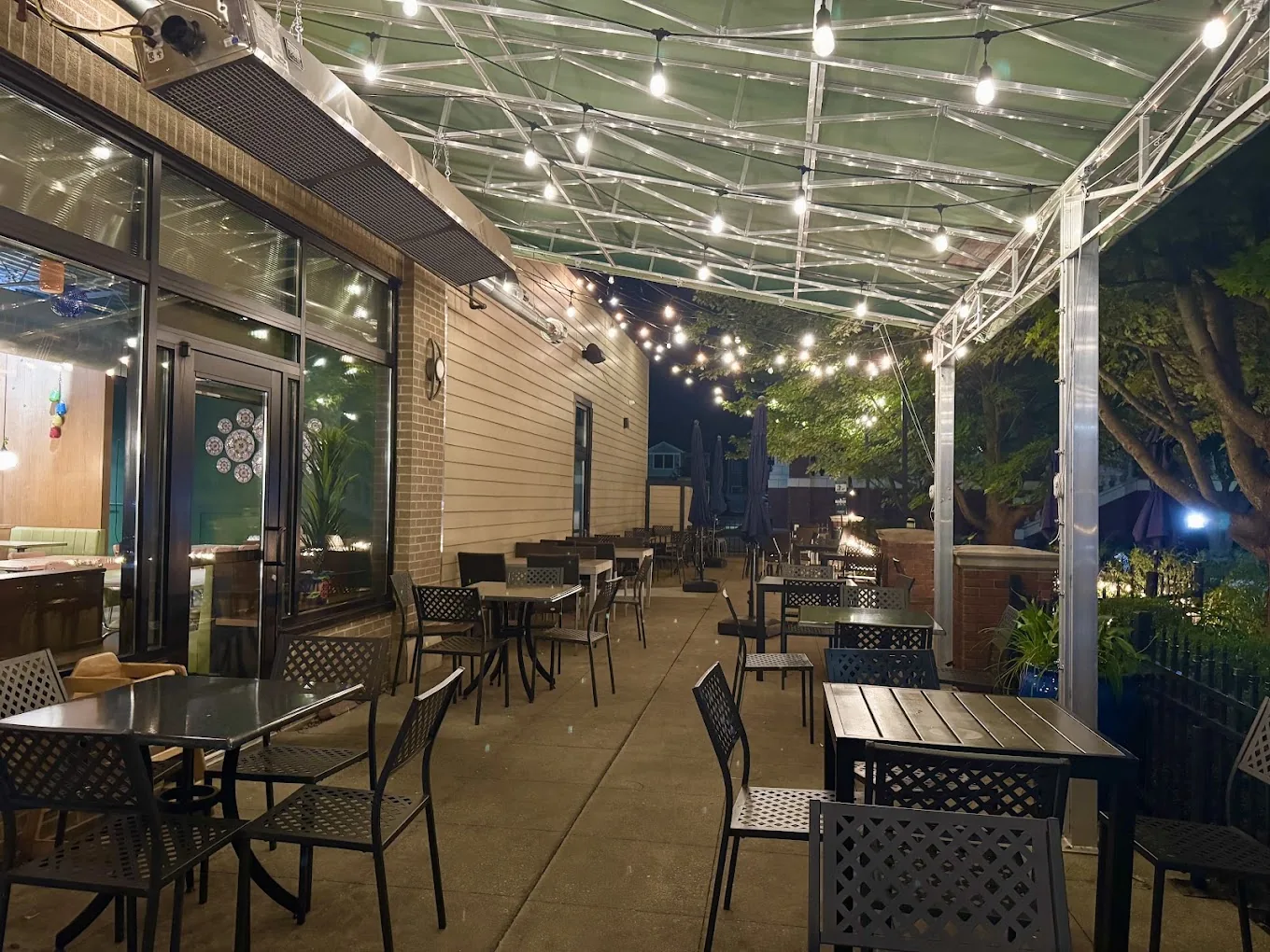 The covered patio and entrance on Cherry St.